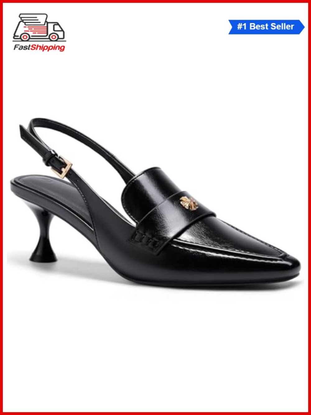 ✨Coutgo Women's Pointed Toe Slingback Kitten Heel Faux Leather Dress Sandals